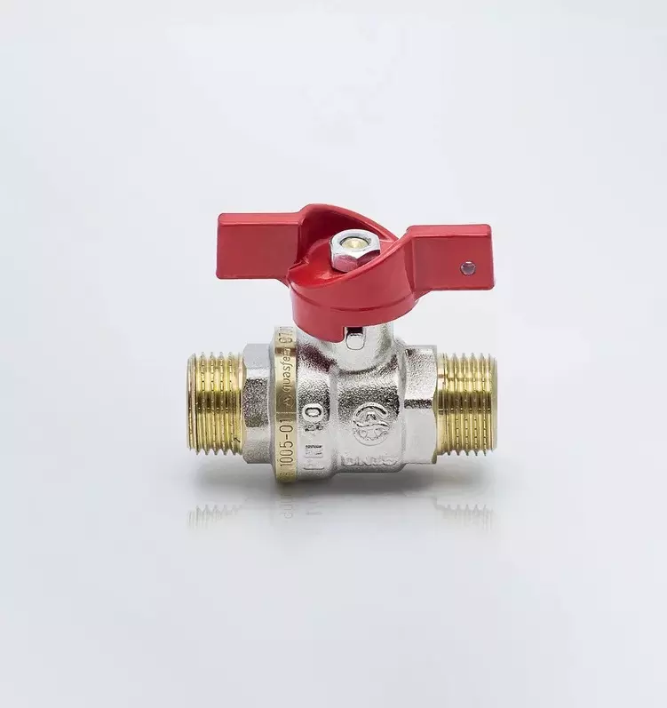 Кран шаровой полнопроходной 1/2&quot; НР, никель, бабочка красная, Aquasfera 1005-01