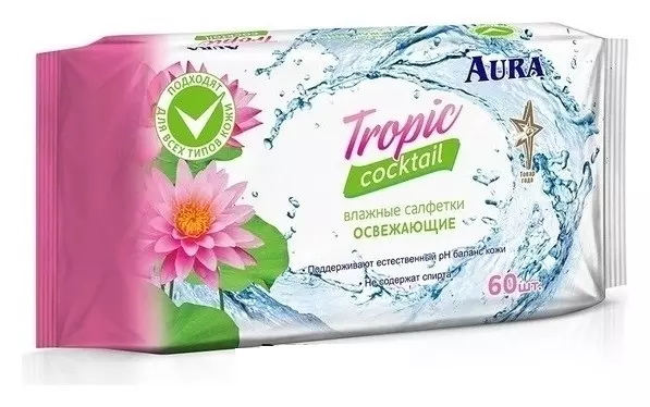 Влажные салфетки Aura Tropic Cocktail освеж 60шт