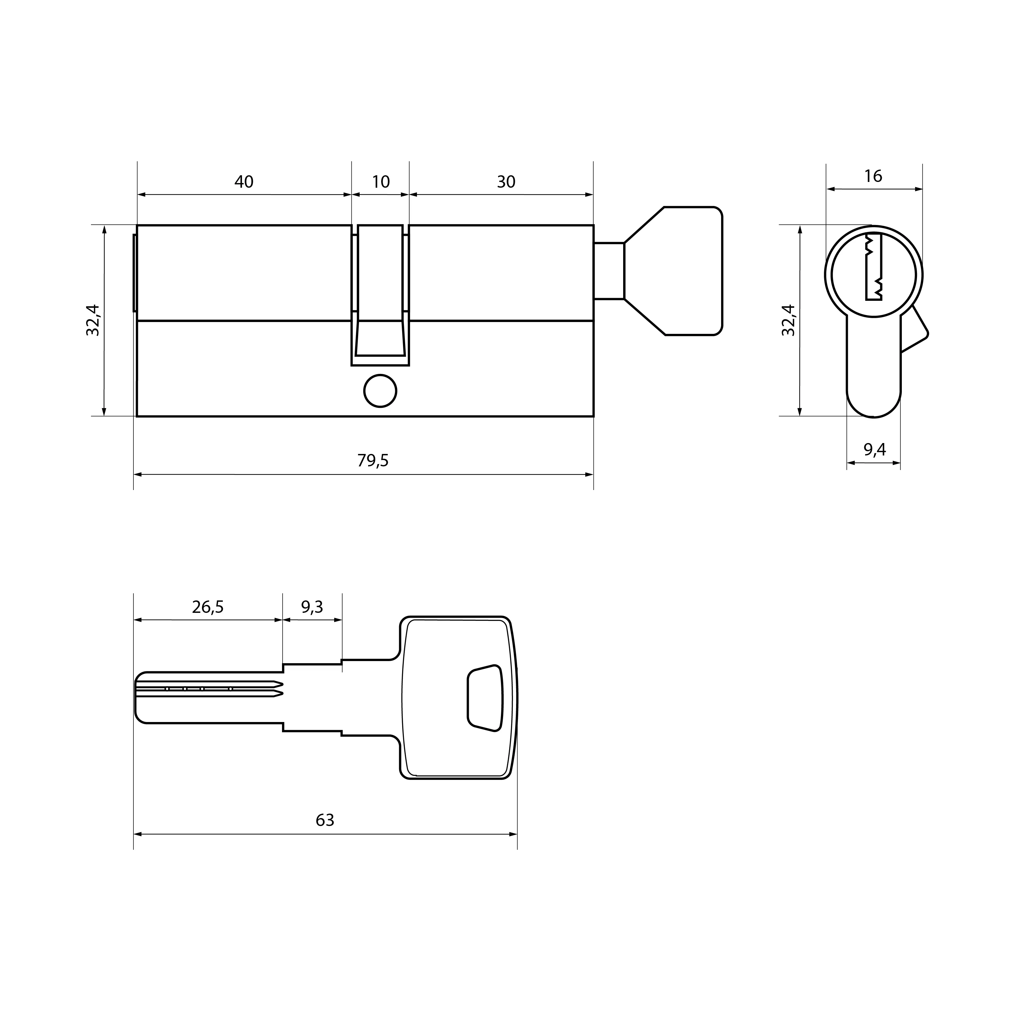 Цилиндровый механизм Стандарт 80 мм (35Вх45) SN 5кл мат.никель перф.ключ/верт.