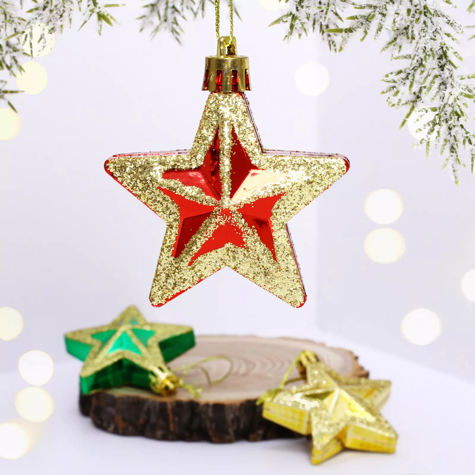 Елочные украшения (3 шт) 5 см Звездочки праздничные микс 196-351