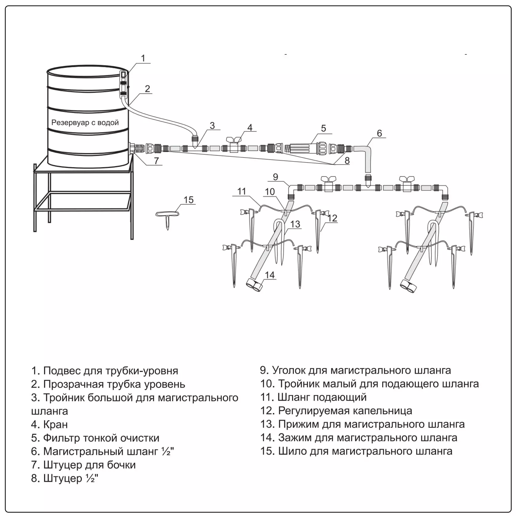 Система капельного полива от емкости с рег. капельницами "Жук" 30 растений 5950-00