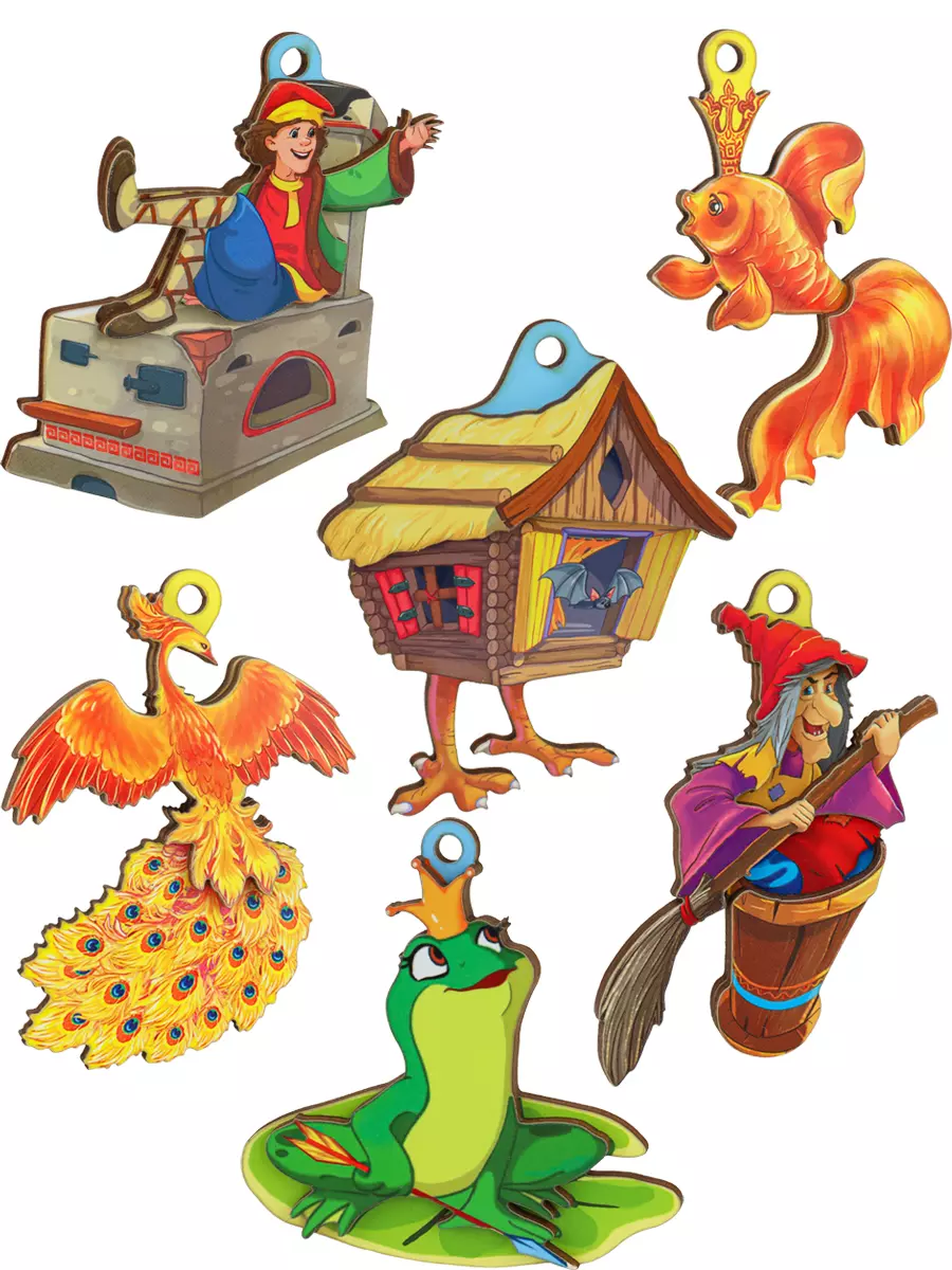 Набор елочных украшений из дерева (6 шт) Русские сказки НУ-9490
