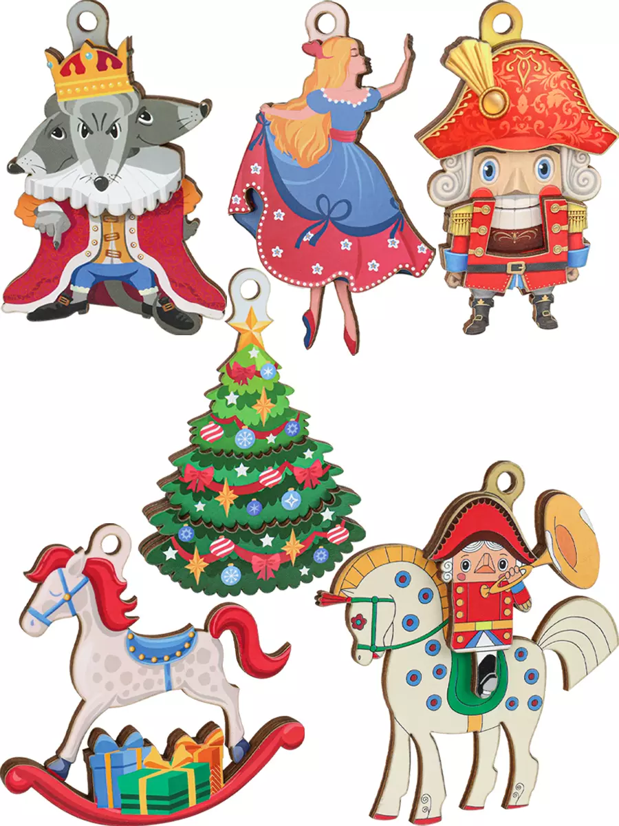 Набор елочных украшений из дерева (6 шт) Щелкунчик НУ-9491