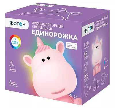 Ночник настольный аккумуляторный розовый ФОТОН Единорожка 25390