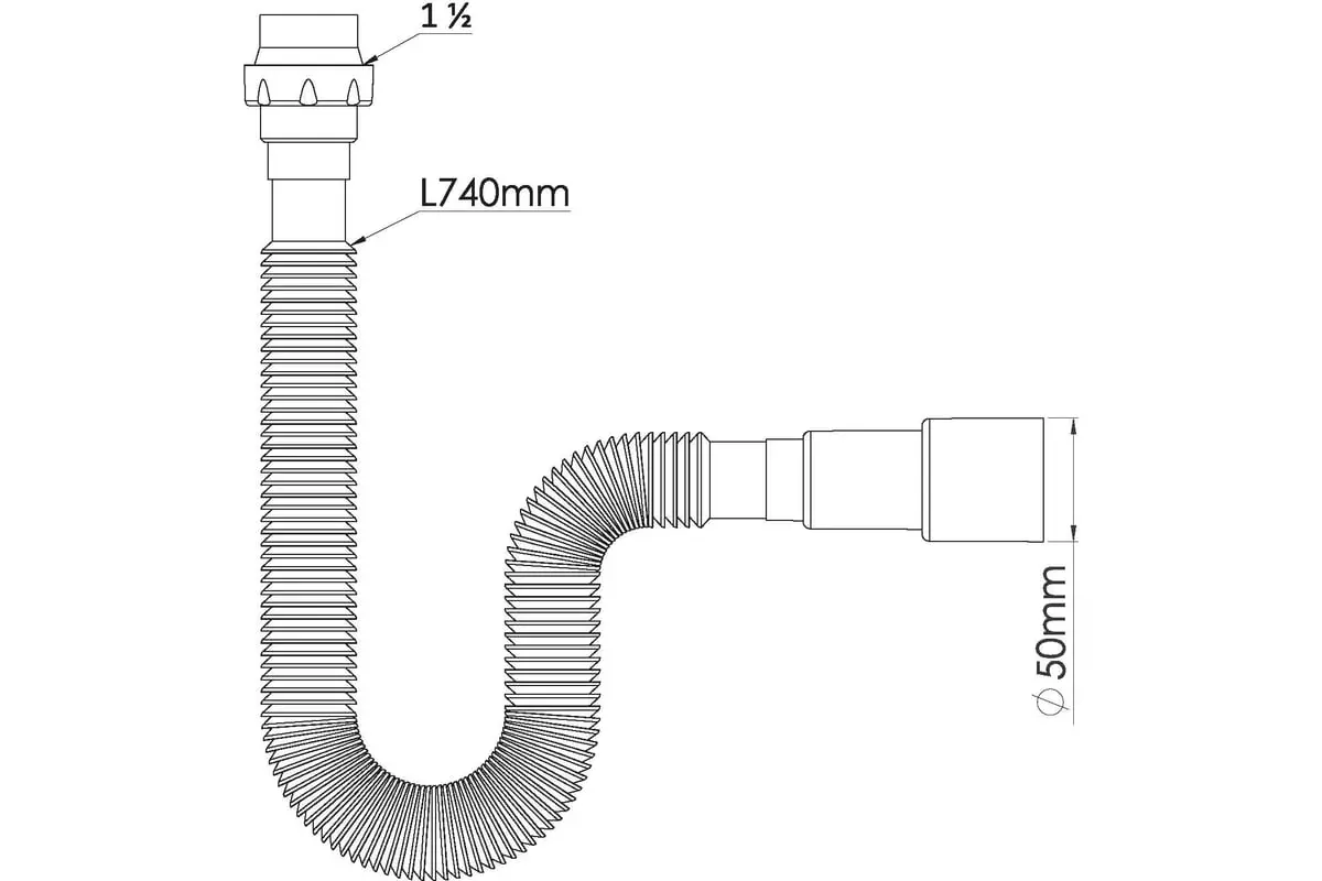 Гибкая труба 1 1/2"х40/50 мм, 740 мм, с конусной прокладкой, Nova 1325