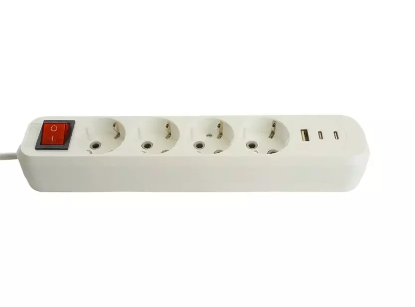 Удлинитель бытовой STEKKER 4 розетки с заземлением +USB +2 Type-C ПВС 3x1мм 5м 3520Вт с выключателем