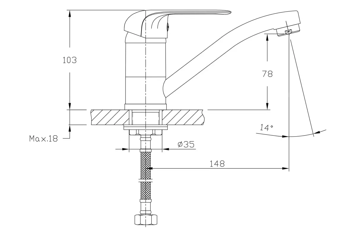 Смеситель для кухни, короткий излив, хром RUSH Fiji FI1835-26 латунь