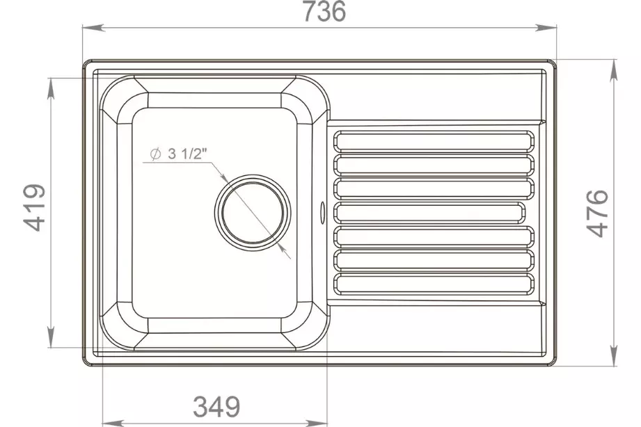 Кварцевая мойка для кухни 73х48х20 см Reflexion Bolero RF0574WH белый, прямоугольная с крылом