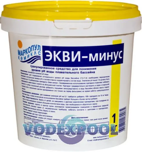 ЭКВИ-минус Маркопул Кемиклс (понижение уровня ph воды) ведро 1 кг 1/12