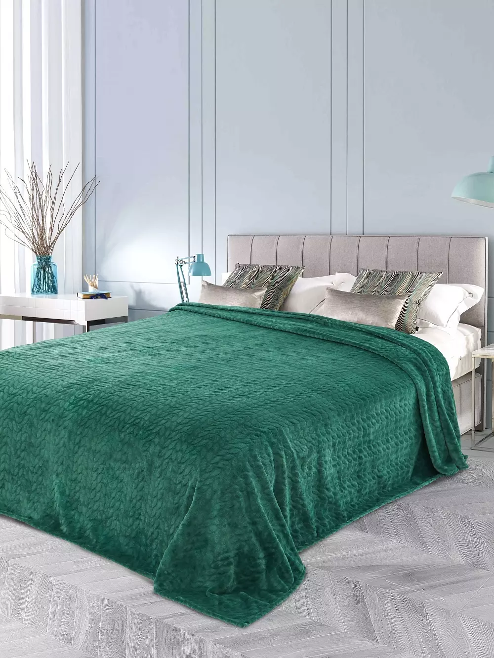 Плед 150*210 см велсофт стриженый изумруд Душечка