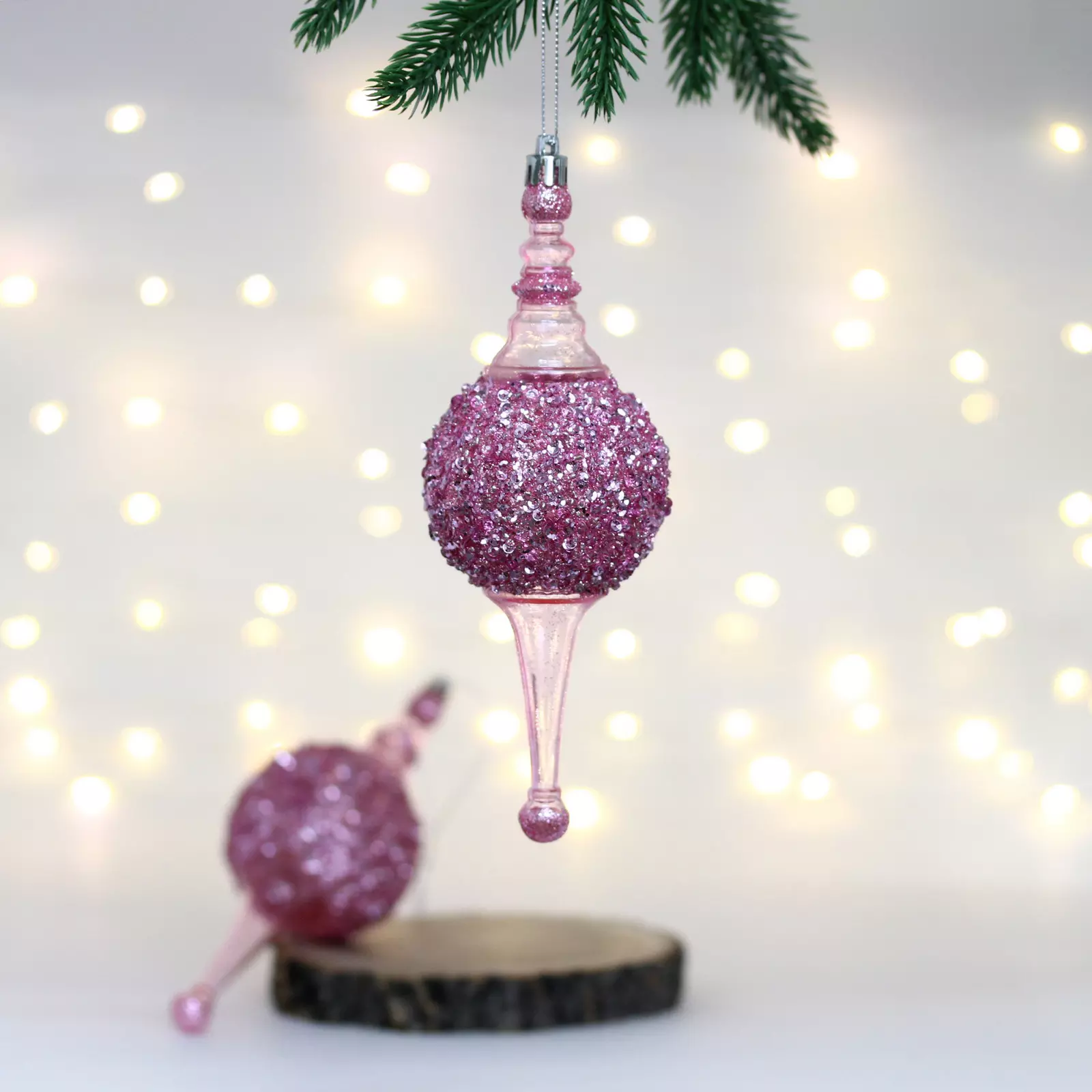 Елочные украшения Мерцание ночи 7х7х20 см (2 шт) розовый 107-6135
