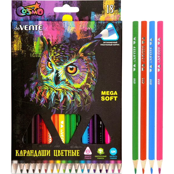 Цветные карандаши deVENTE Triolino Ultra 4М, 18 цветов, 4М, грифель 3 мм, Velvet Touch, 5023915