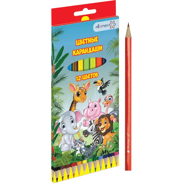 Цветные карандаши Attomex. Zoo 12 цветов, М, грифель 2,65 мм, 5022810