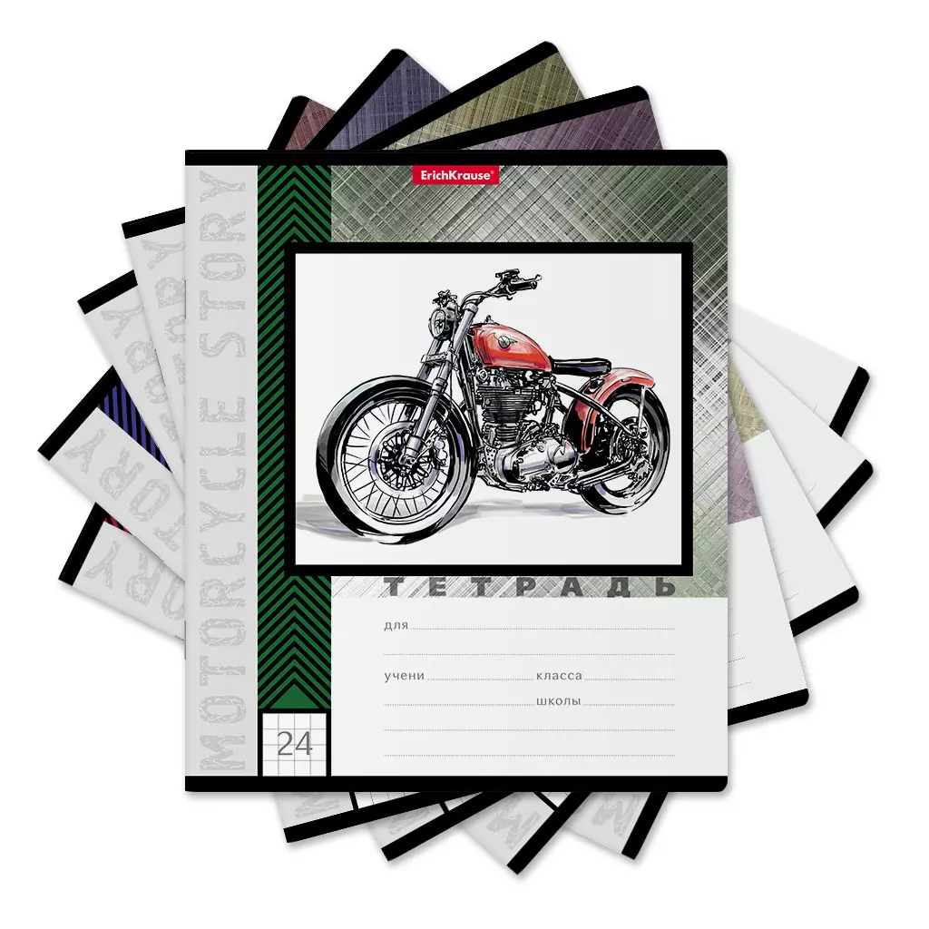 Тетрадь в клетку 24 листа, A5+, Erich Krause 49233 Motorcycle Story