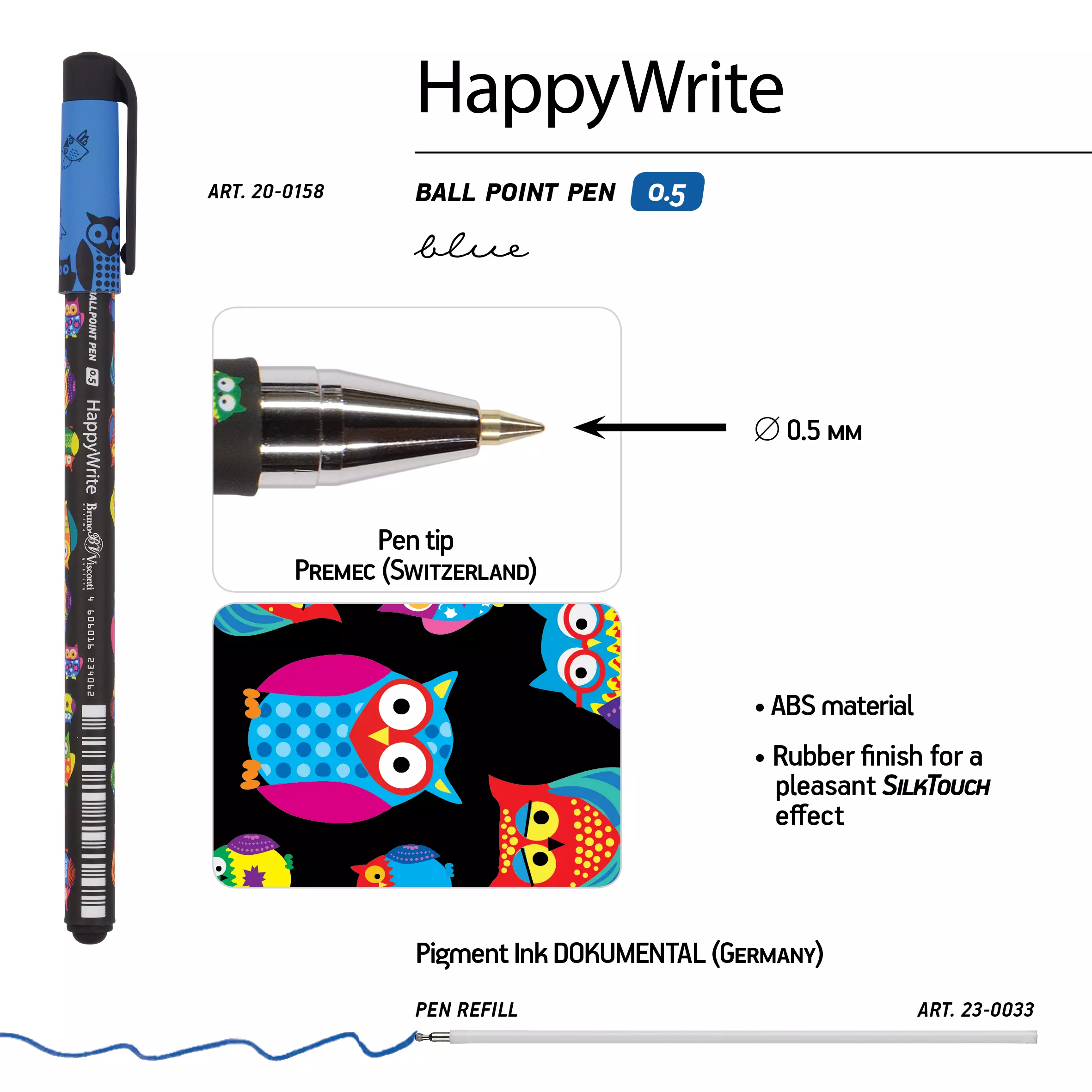 Набор: Ручка &quot;HappyWrite&quot; ШАР. 0.5 мм И Карандаш МЕХ. 2 мм HB &quot;FunGraphix&quot;Сказ. животные. Совы