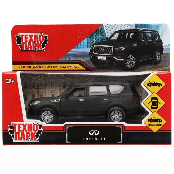 Машина металл INFINITI QX80, длина 12,5 см, двери, баг., инер, черный, Технопарк 326427