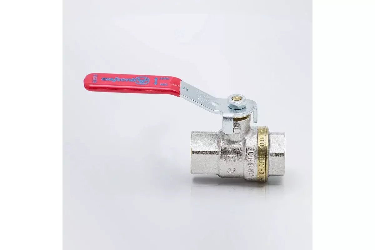 Кран шаровой полнопроходной 1/2&quot; ВР никель, рычаг красный, Aquasfera 1001-01