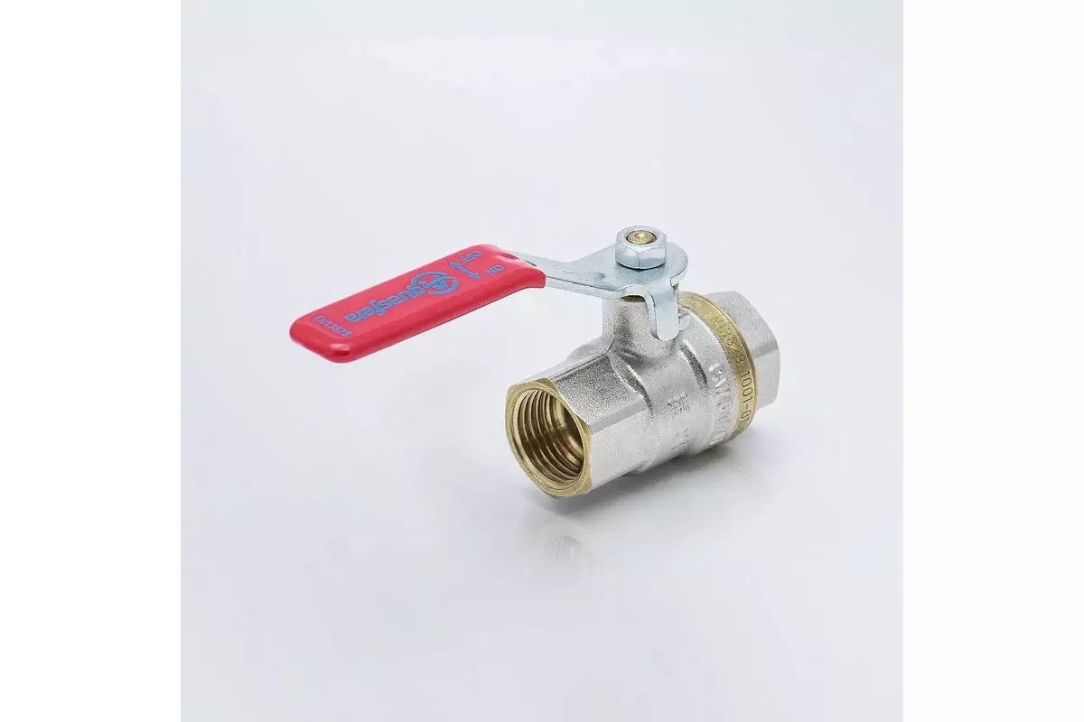 Кран шаровой полнопроходной 1/2&quot; ВР никель, рычаг красный, Aquasfera 1001-01