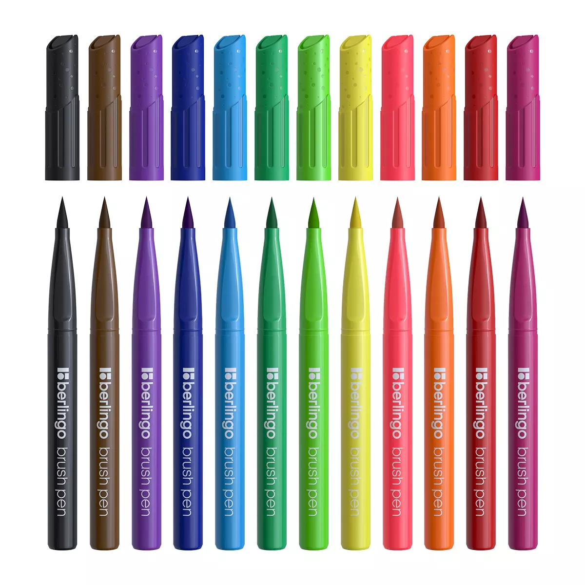 Фломастеры 12 цветов, с кистевым пишущим узлом от 1 до 7мм, Berlingo, смываемые, картон