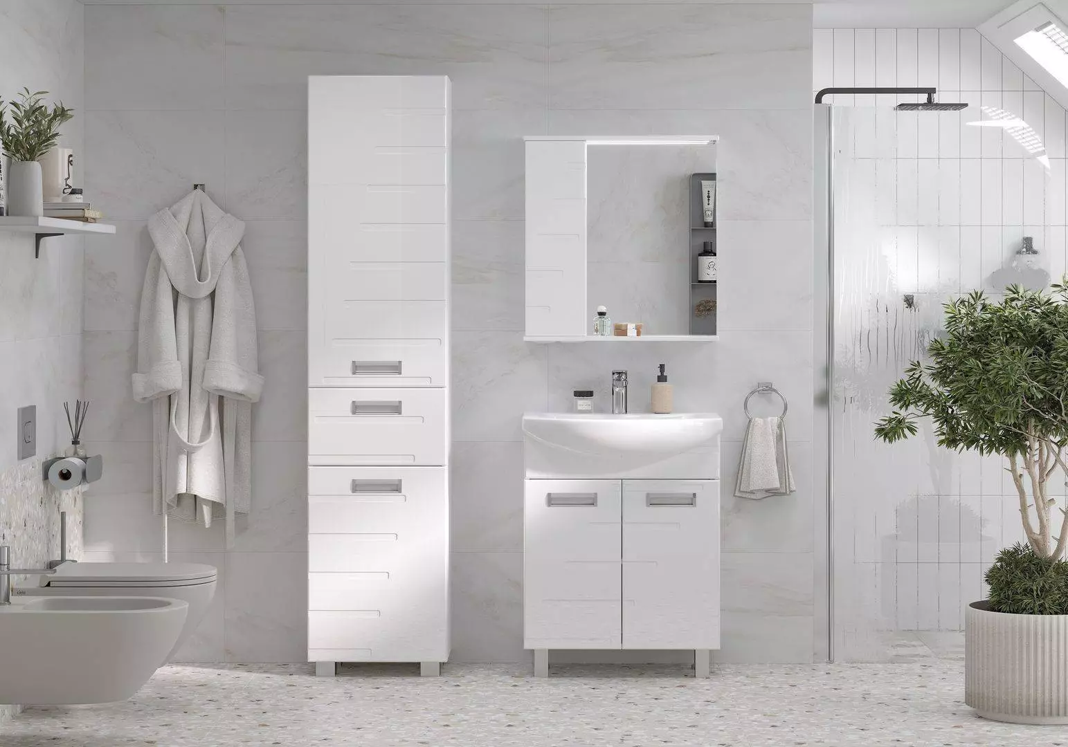 Тумба с раковиной напольная 60 см VOLNA Joli/Джоли Т6 белый с дверками + рак. Балтика 60, tnJOLI60.2D-01