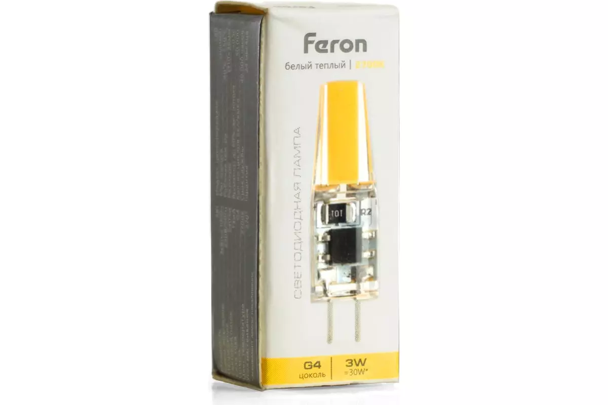 Светодиодная лампа G4 220В 3Вт 2700К капсула теплый свет FERON 51167