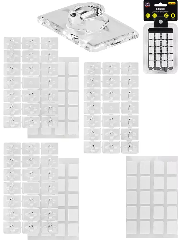 Набор самоклеющихся крючков для гирлянд прозрачные (упак. 60 шт) Miland СКЧ-3219