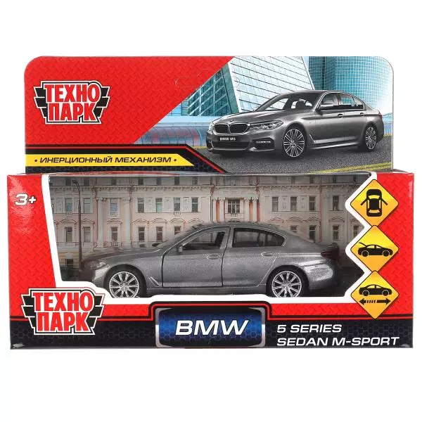Модель машины металл BMW 5-ER SEDAN M-SPORT 12 см, двери, багаж, сер, Технопарк 412656