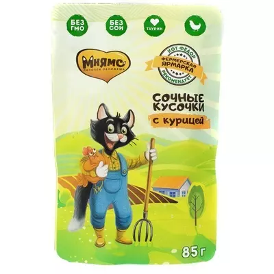 сочные кусочки для кошек с курицей Фермерская ярмарка Кот Федор 85г Мнямс