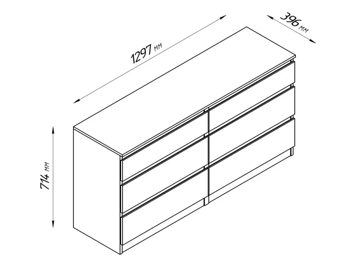 Комод 129x39x71 см, 6 ящиков, Серый Шведский Стандарт КАСТОР 2.03.02.080.4