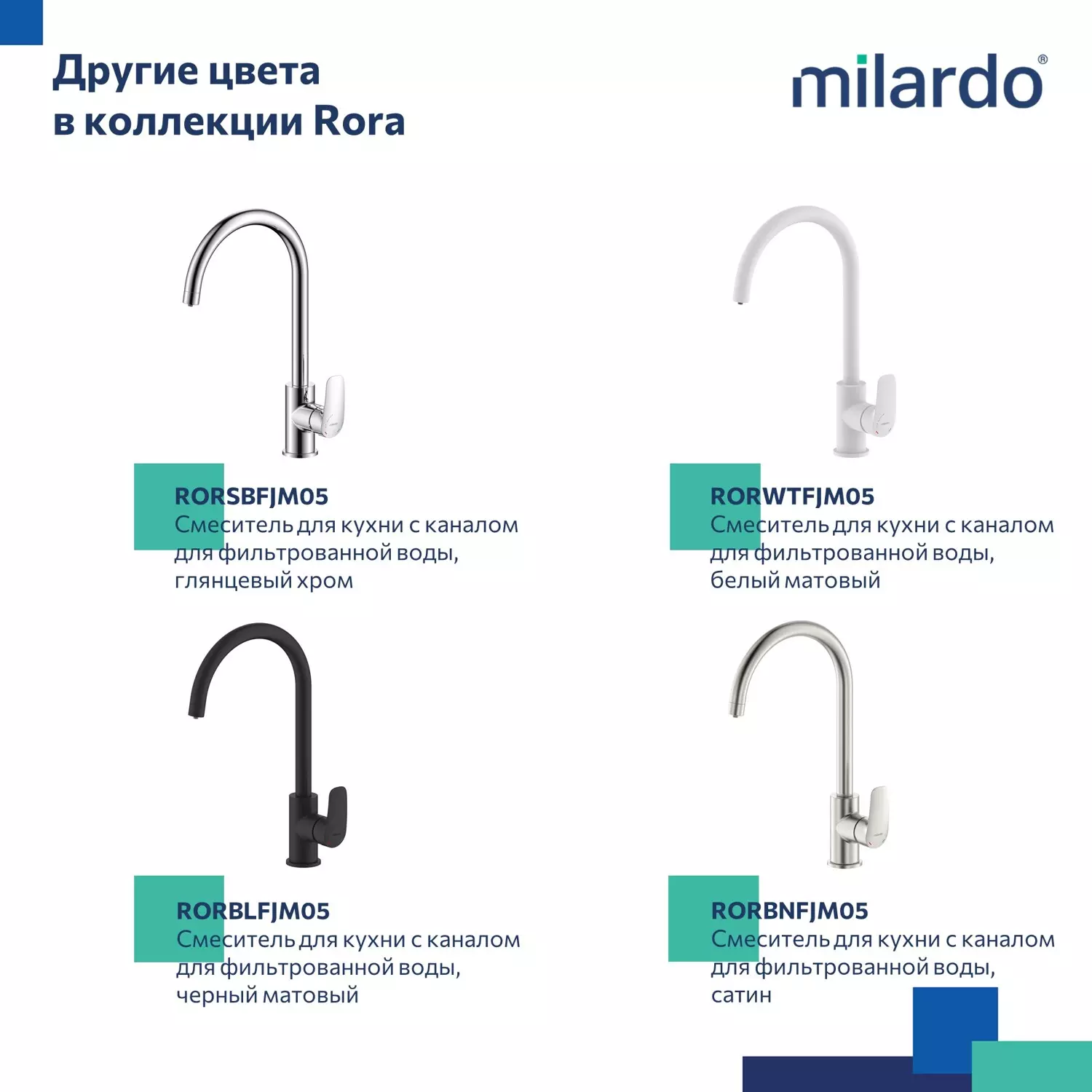 Смеситель для кухни с фильтром, высокий R-излив, матовый графит Milardo Рора (Rora) RORGMFJM05 латунь