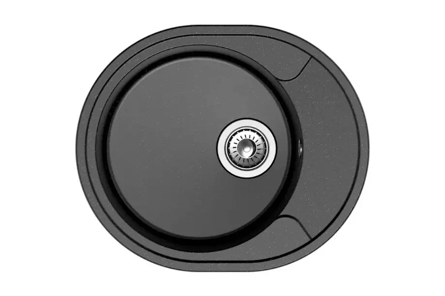 Кварцевая мойка для кухни 57х48х19 см Reflexion Allonge RF0658BL черный, овальная с крылом
