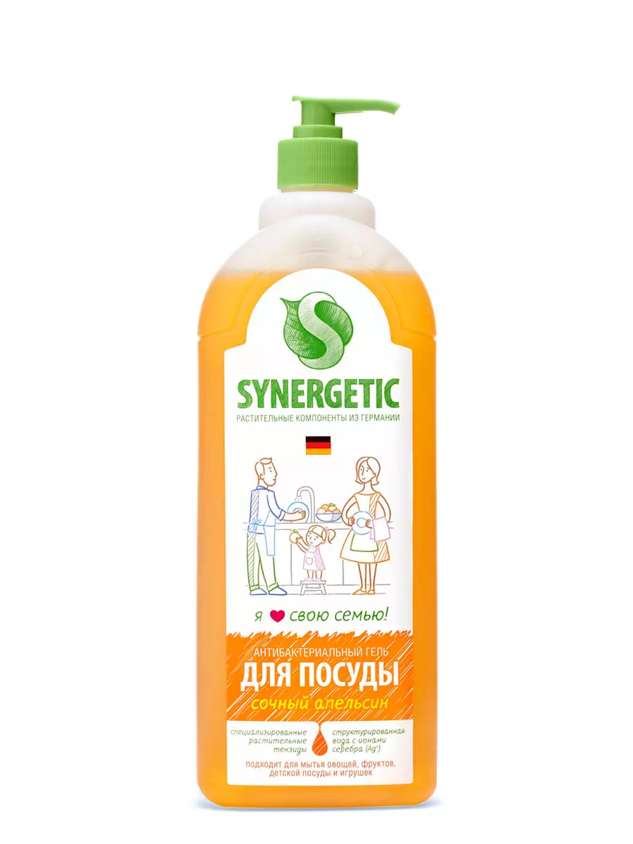 Для мытья посуды Synergetic Апельсин 1л (дозатор)