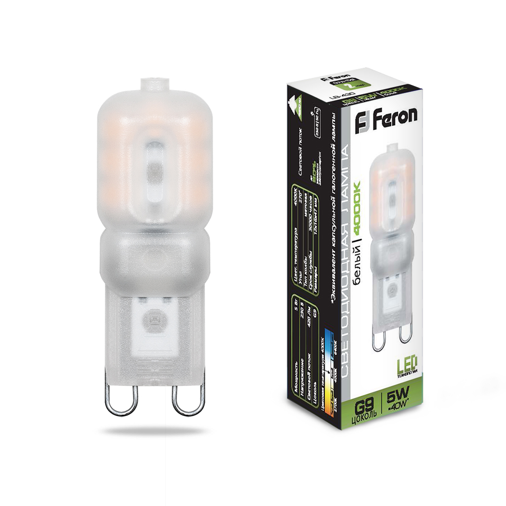 Лампа светодиодная Feron G9 230В 5Вт 4000К нейтральный