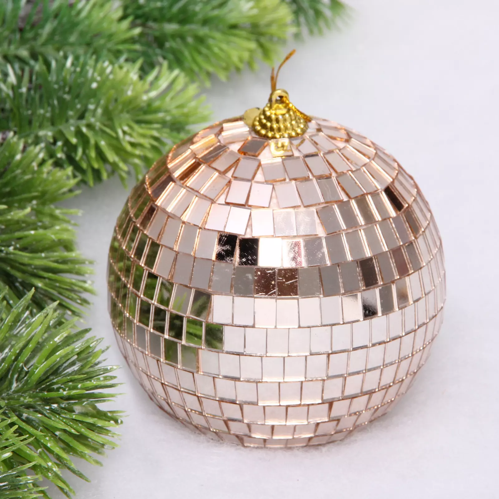 Новогодний шар 10 см Shining Disco розовое золото 201-4128
