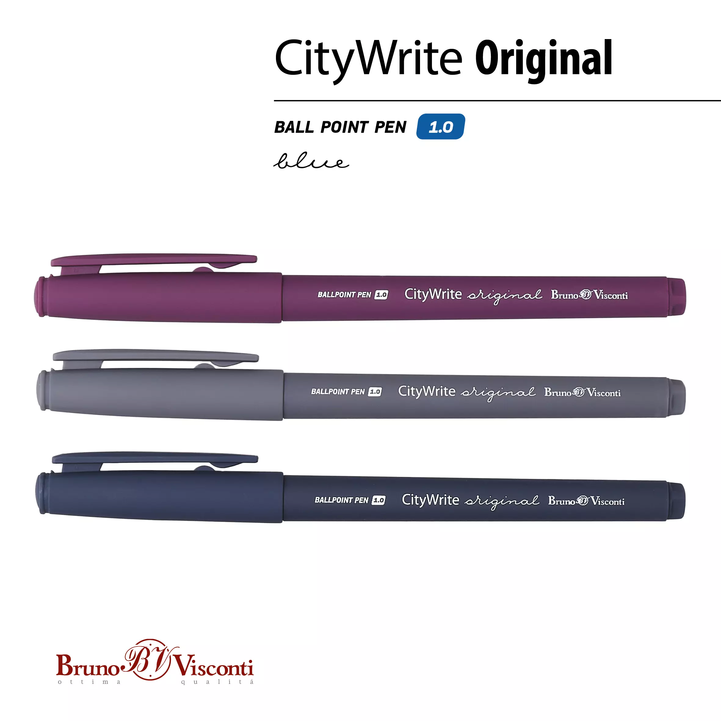 Шариковая ручка BrunoVisconti CityWrite ORIGINAL, 1.0 мм, синяя (3 цвета корпуса)