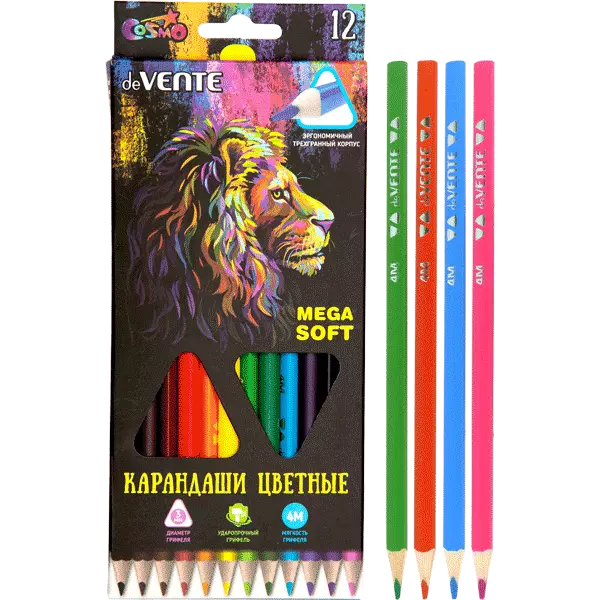 Цветные карандаши deVENTE. Triolino Ultra 4М 12 цветов, 4М, грифель 3 мм,  Velvet Touch, 5022915