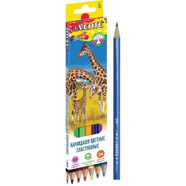 Цветные карандаши пластиковые deVENTE. Животный мир 6 цветов, 2М, грифель 3 мм, 5021307