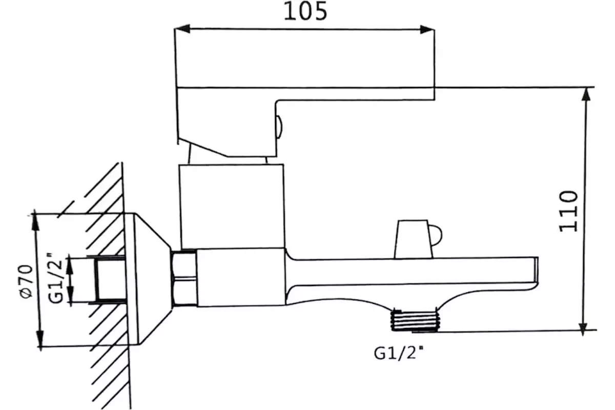 Смеситель для ванны с коротким изливом, хром, Rainsberg R1002F, силумин