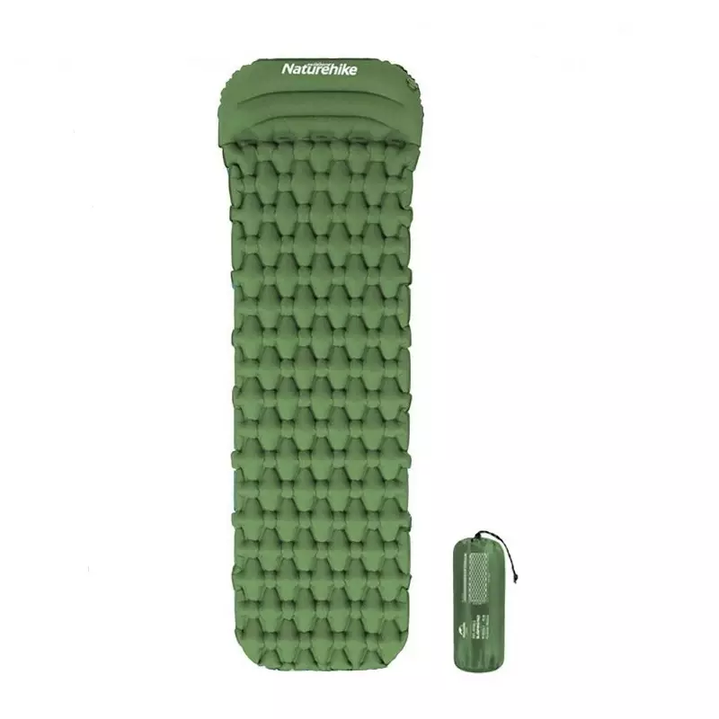 Коврик надувной Naturehike с подушкой, 185x55x3,5 см, зелёный NH19Z003-P-AGR