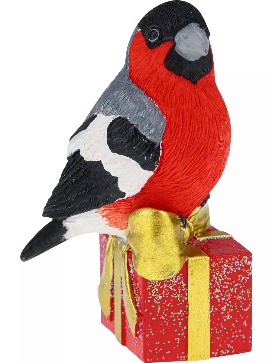 Елочное украшение из полирезины Снегирь с подарком 8 см НУ-2517