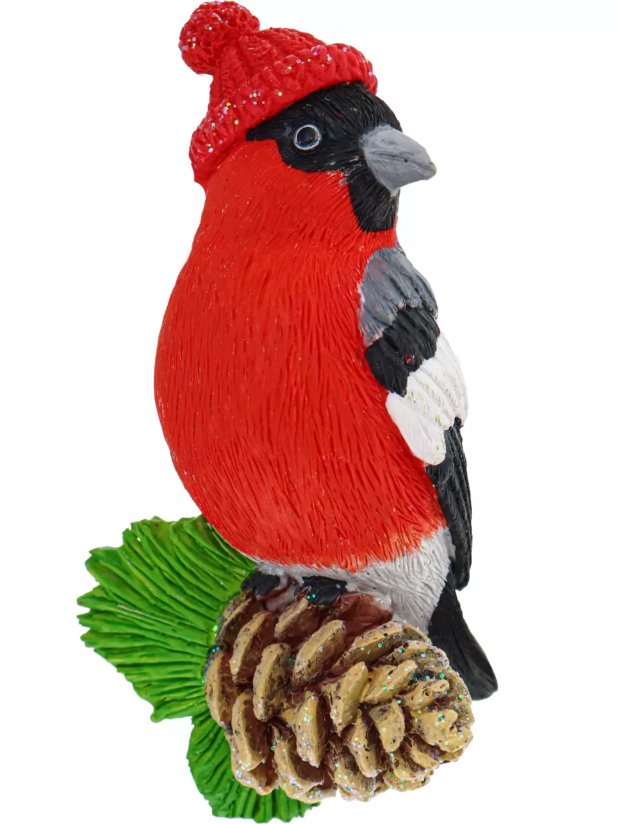 Елочное украшение из полирезины Снегирь с шишкой 8 см НУ-2518
