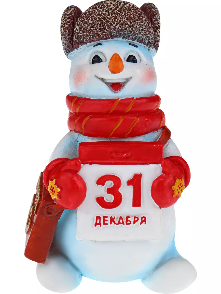 Елочное украшение из полирезины Снеговичок с календарем 7 см НУ-2514