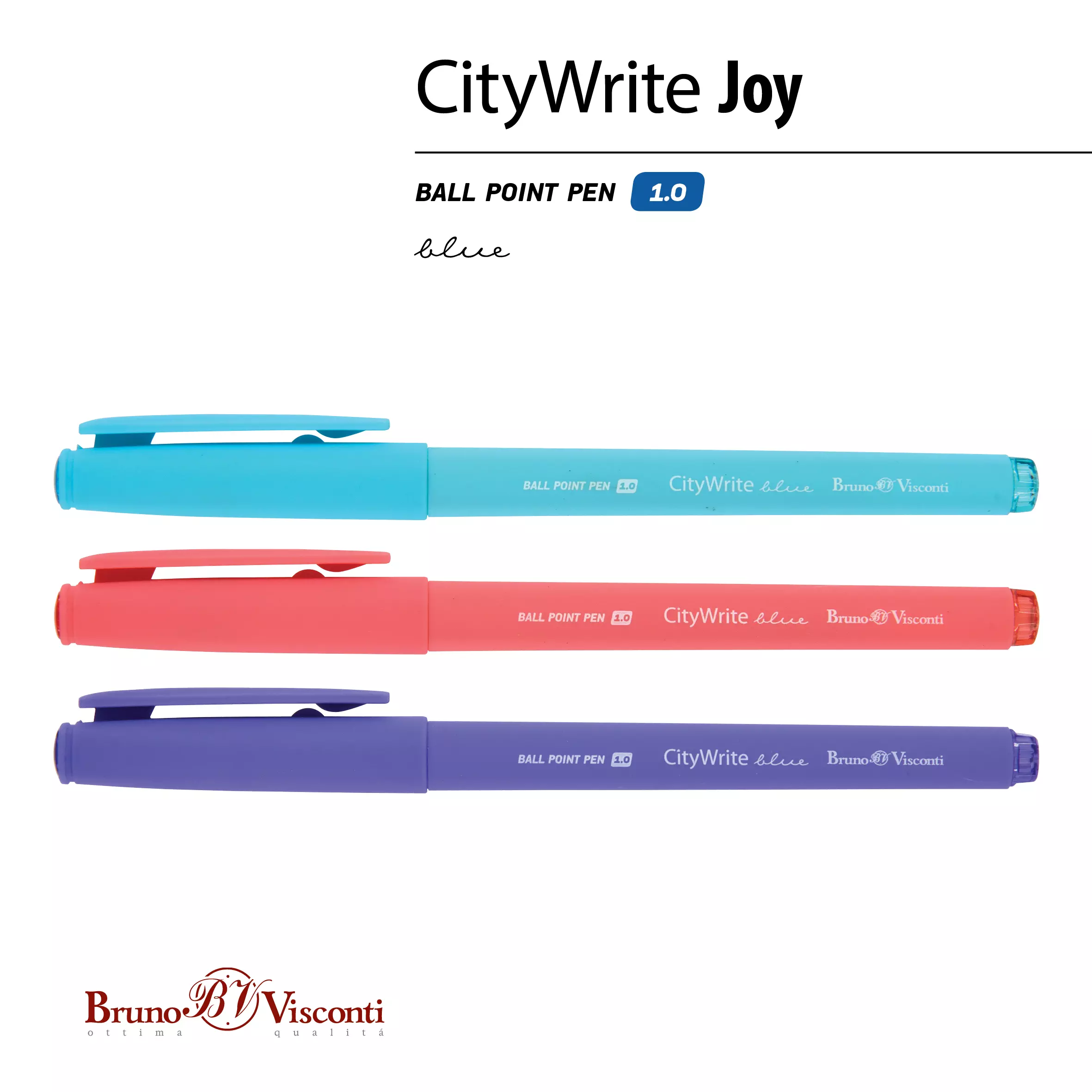 Шариковая ручка BrunoVisconti CityWrite.JOY, 1.0 мм, синяя (3 цвета корпуса)