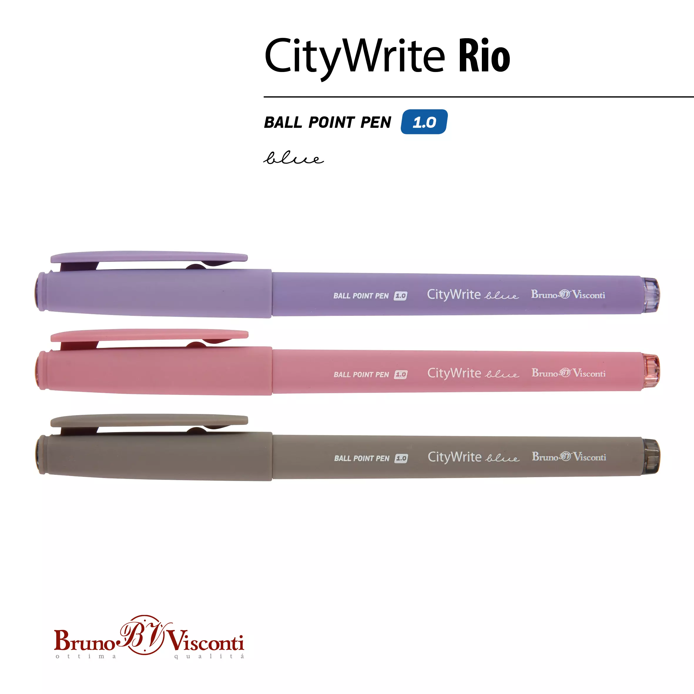 Ручка шариковая BrunoVisconti CityWrite.RIO1.0 мм синяя (3 цвета корпуса)