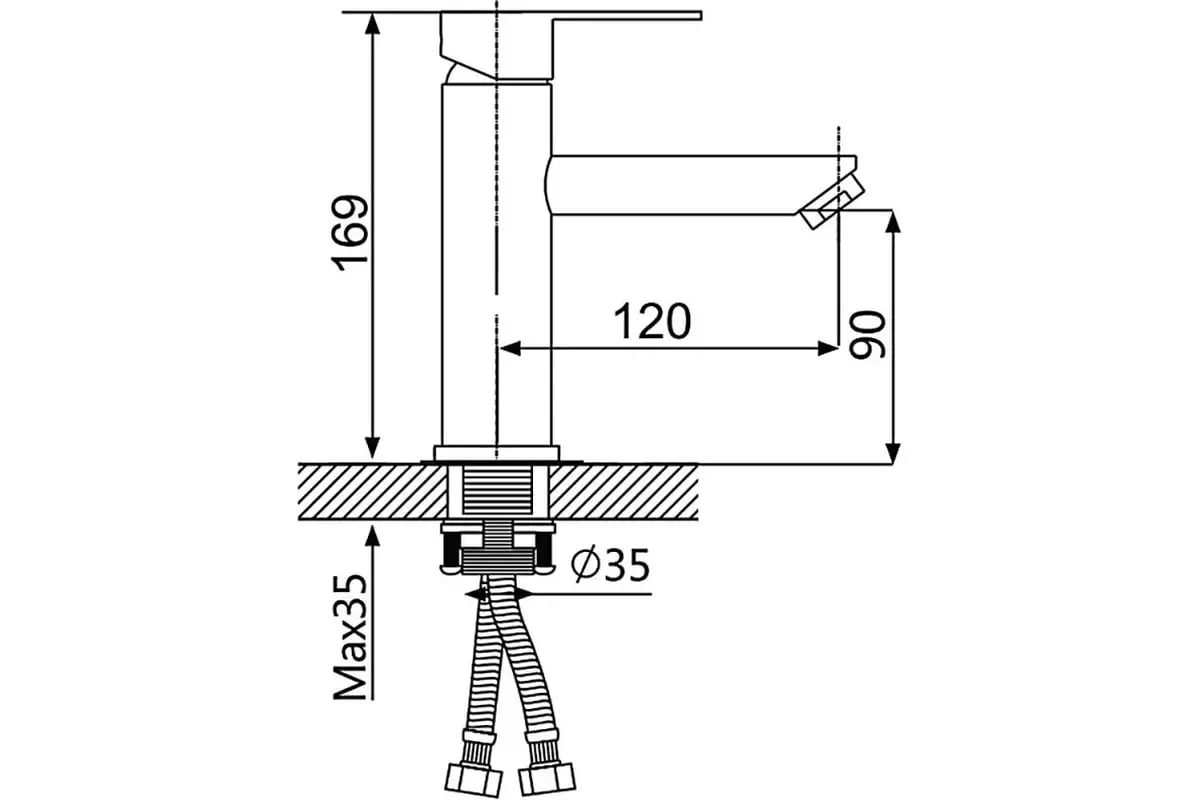 Смеситель для раковины, монолитный излив, сатин, T40101 OUTE, нержавеющая сталь