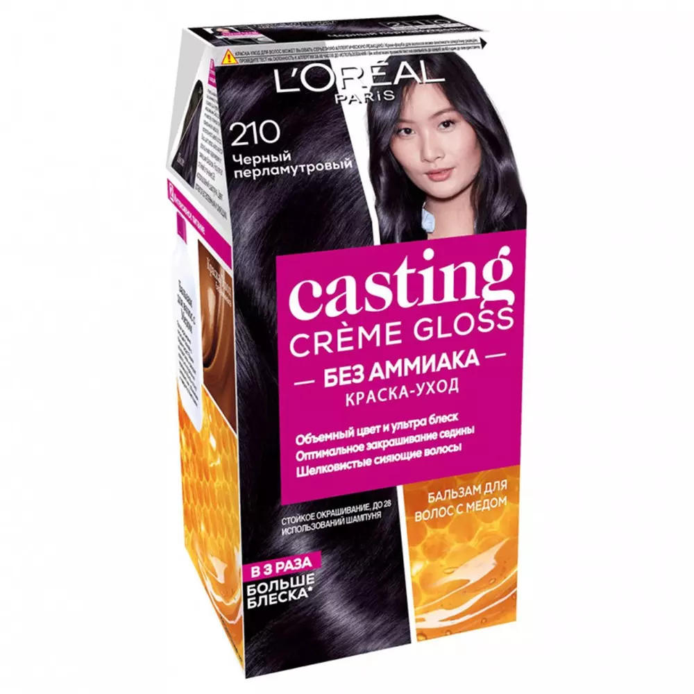 Краска для волос L'Oreal Casting Creme Gloss тон 210 черный перламутр, 180мл
