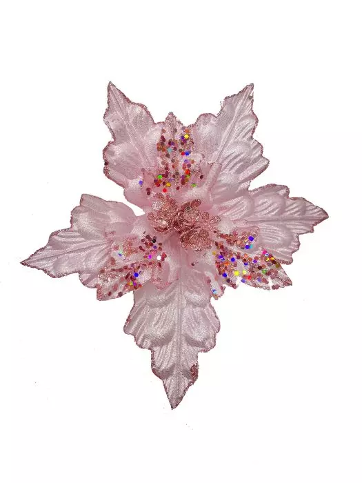 Елочное украшение Розовый цветок на клипсе / 25x25x17см 88698