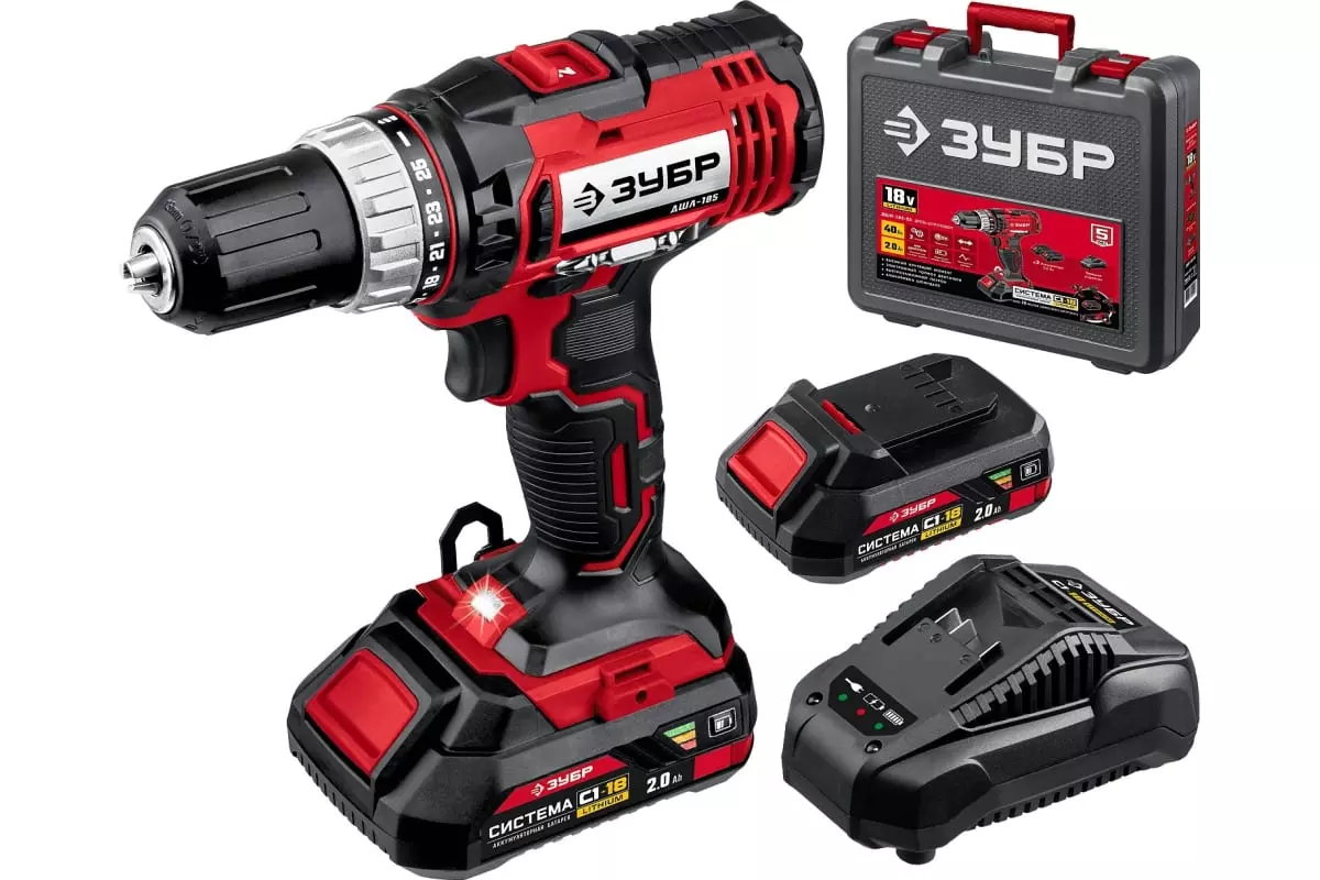 Шуруповерт аккумуляторный ЗУБР ДШЛ-185-22 18В 2Акб*2А\ч