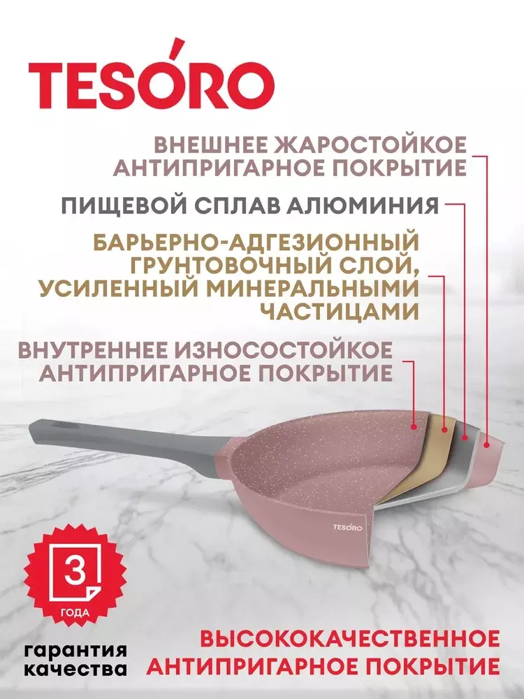 Сковорода 20 см, литой алюминий, &quot;Tesoro Florence&quot; Induction, total pink TF1620tpi