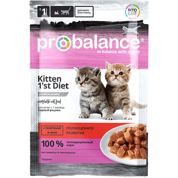 Влажный корм для котят ProBalance Kitten 1'st Diet телятина, 85 г